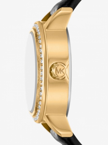 Micro Melissa Pavé Gold-Tone and Crocodile Embossed Leather Watch