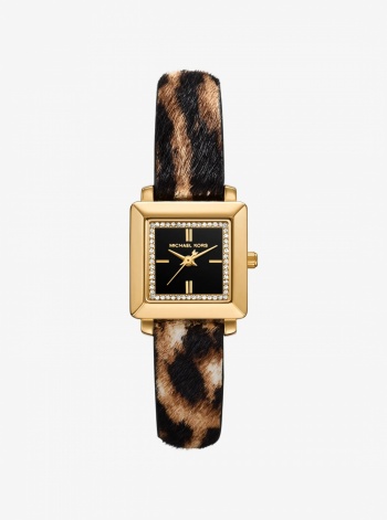 Petite Gwynn Pavé Gold-Tone and Leopard Print Calf Hair Strap Watch