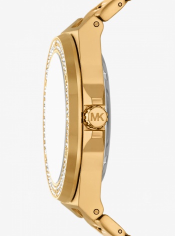 Michael Kors Mens Oversized Lennox Pavé Gold-Tone Watch
