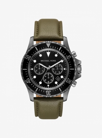 Michael Kors Mens Oversized Everest Gunmetal-Tone and Leather Watch