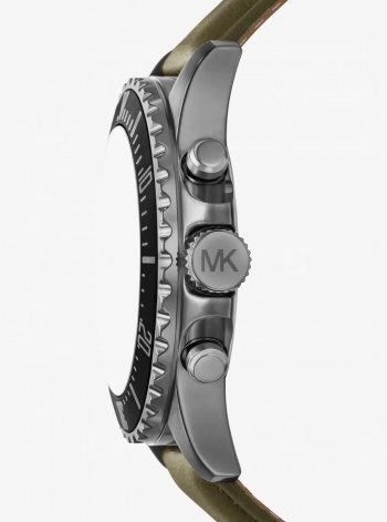 Michael Kors Mens Oversized Everest Gunmetal-Tone and Leather Watch