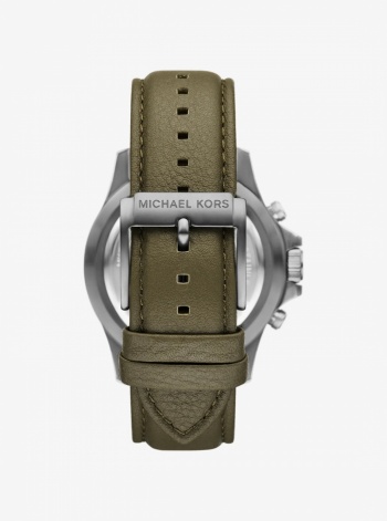 Michael Kors Mens Oversized Everest Gunmetal-Tone and Leather Watch
