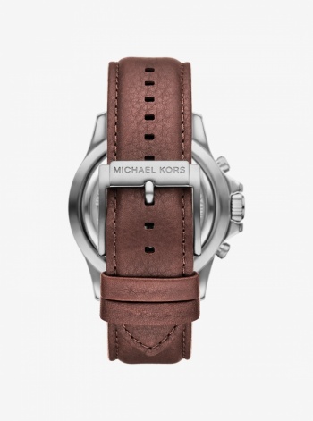 Michael Kors Mens Oversized Everest Silver-Tone and Leather Watch