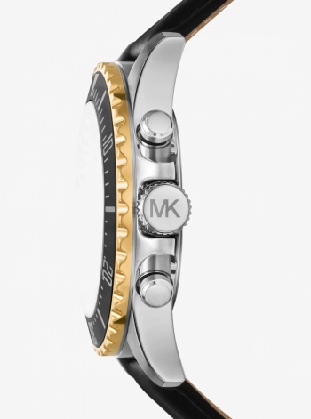 Michael Kors Mens Oversized Everest Silver-Tone and Leather Watch