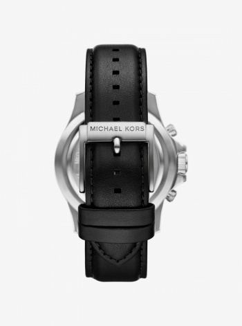 Michael Kors Mens Oversized Everest Silver-Tone and Leather Watch