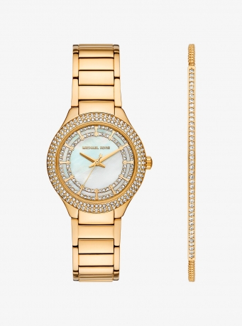Michael Kors Mini Sylvia Pavé Gold-Tone Watch and Bracelet Gift Set