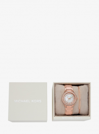 Michael Kors Mini Sylvia Pavé Rose Gold-Tone Watch and Bracelet Gift Set
