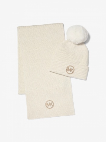 Michael Kors Metallic Knit Beanie Hat and Scarf Set