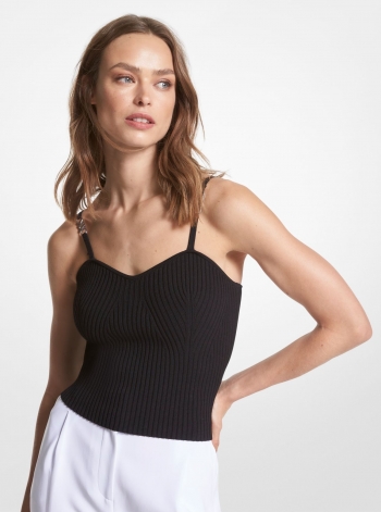 MICHAEL Michael Kors Ribbed Stretch Viscose Cropped Tank Top