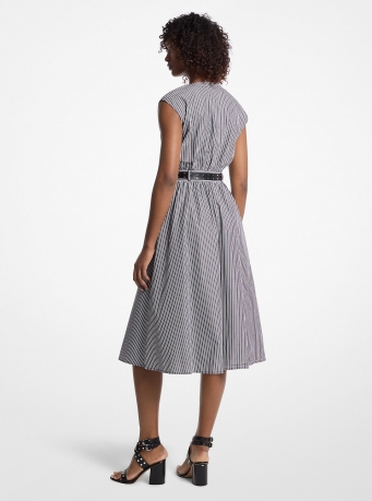 MICHAEL Michael Kors Striped Cotton Poplin Belted Midi Dress