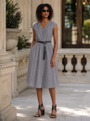 MICHAEL Michael Kors Striped Cotton Poplin Belted Midi Dress
