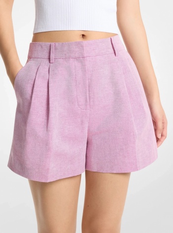Michael Kors Pleated Linen and Cotton Shorts