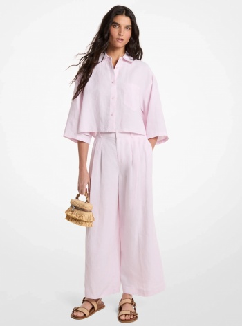 Michael Kors Pleated Linen Wide Leg Pants