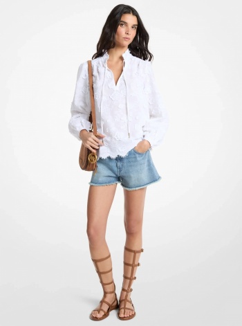 Michael Kors Floral Embroidered Cotton Voile Blouse
