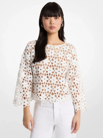 Michael Kors Mirror-Embellished Floral Crochet Top