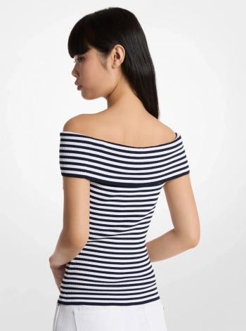 Michael Kors Striped Stretch Knit Off-The-Shoulder Top