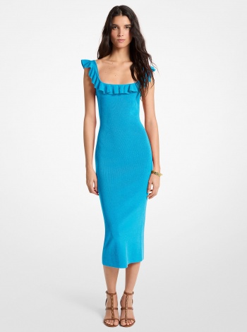 Michael Kors Ruffled Stretch Viscose Midi Dress