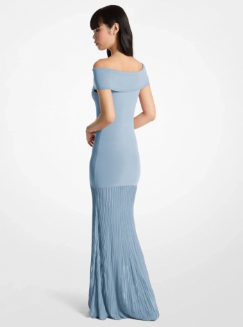 Michael Kors Pleated Stretch Knit Off-The-Shoulder Maxi Dress