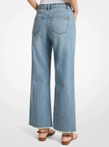 Michael Kors Eloise Frayed Denim Cropped Wide-Leg Jeans