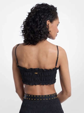 Michael Kors Smocked Cotton Poplin Bra Top