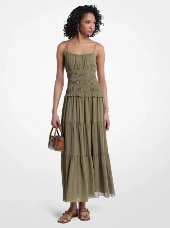 Michael Kors Smocked Georgette Maxi Dress