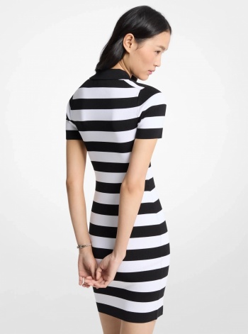 Michael Kors Striped Stretch Knit Polo Dress