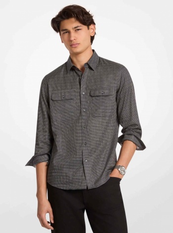 Michael Kors Mens Houndstooth Print Cotton Shirt