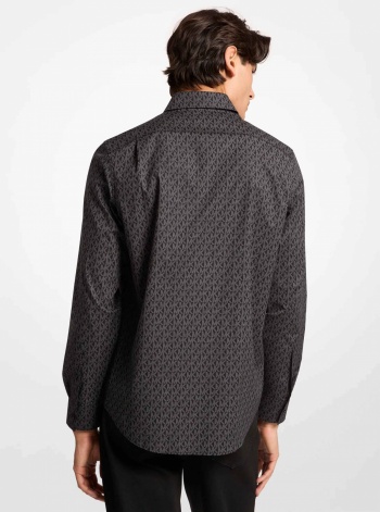 Michael Kors Mens Signature Logo Print Stretch Cotton Shirt