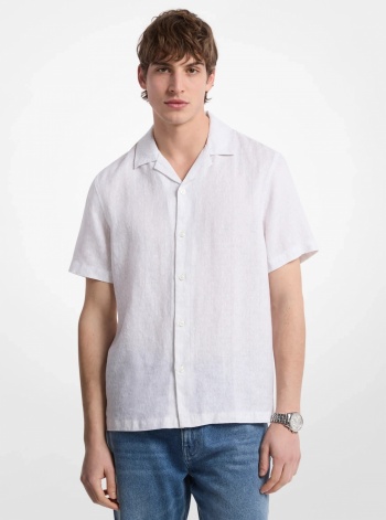 Michael Kors Mens Signature Logo Linen Camp Shirt