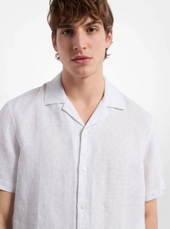 Michael Kors Mens Signature Logo Linen Camp Shirt