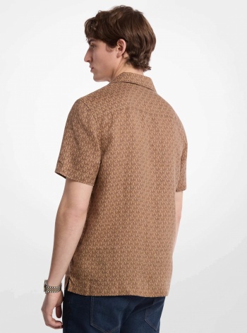 Michael Kors Mens Signature Logo Linen Camp Shirt