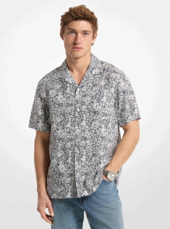 Michael Kors Mens Floral Print Linen Shirt