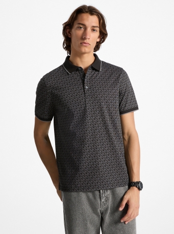 Michael Kors Mens Greenwich Signature Logo Print Cotton Polo Shirt