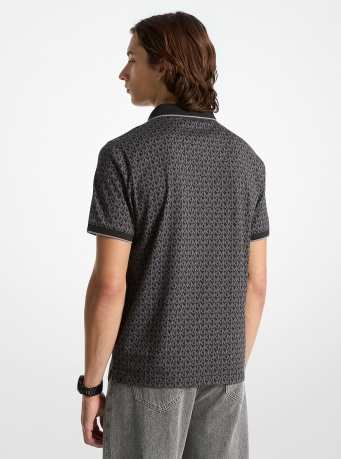 Michael Kors Mens Greenwich Signature Logo Print Cotton Polo Shirt