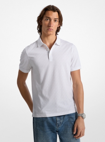 Michael Kors Mens Greenwich Signature Logo Print Cotton Polo Shirt