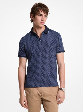 Michael Kors Mens Greenwich Signature Logo Print Cotton Polo Shirt