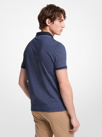 Michael Kors Mens Greenwich Signature Logo Print Cotton Polo Shirt