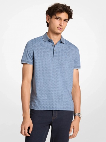Michael Kors Mens Greenwich Signature Logo Print Cotton Polo Shirt