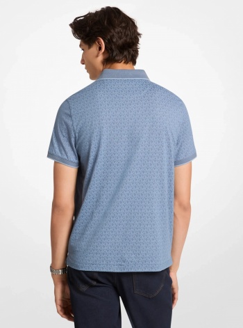 Michael Kors Mens Greenwich Signature Logo Print Cotton Polo Shirt