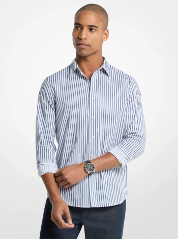 Michael Kors Mens Striped Cotton Blend Shirt